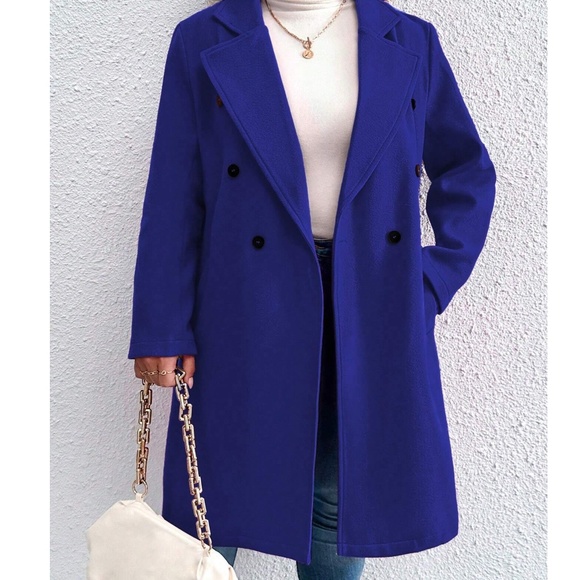 Plus Double Breasted Button up Pocket Jacket Coat - Picture 11 of 13